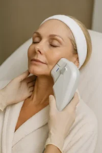 Woman receiving HIFU non surgical facelift treatment Cannock