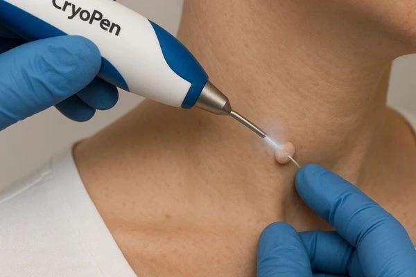 Person receiving cryotherapy Cannock for skin tag removal