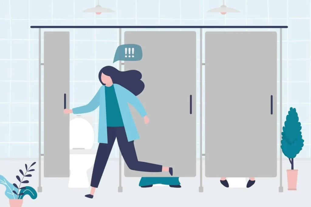 graphic of Urine incontinence Cannock woman running to the toilet.