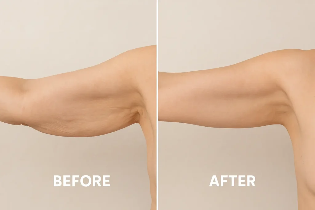 Picture of LA LIPO Cannock before and after results of skin tightening treatment on the upper arms.